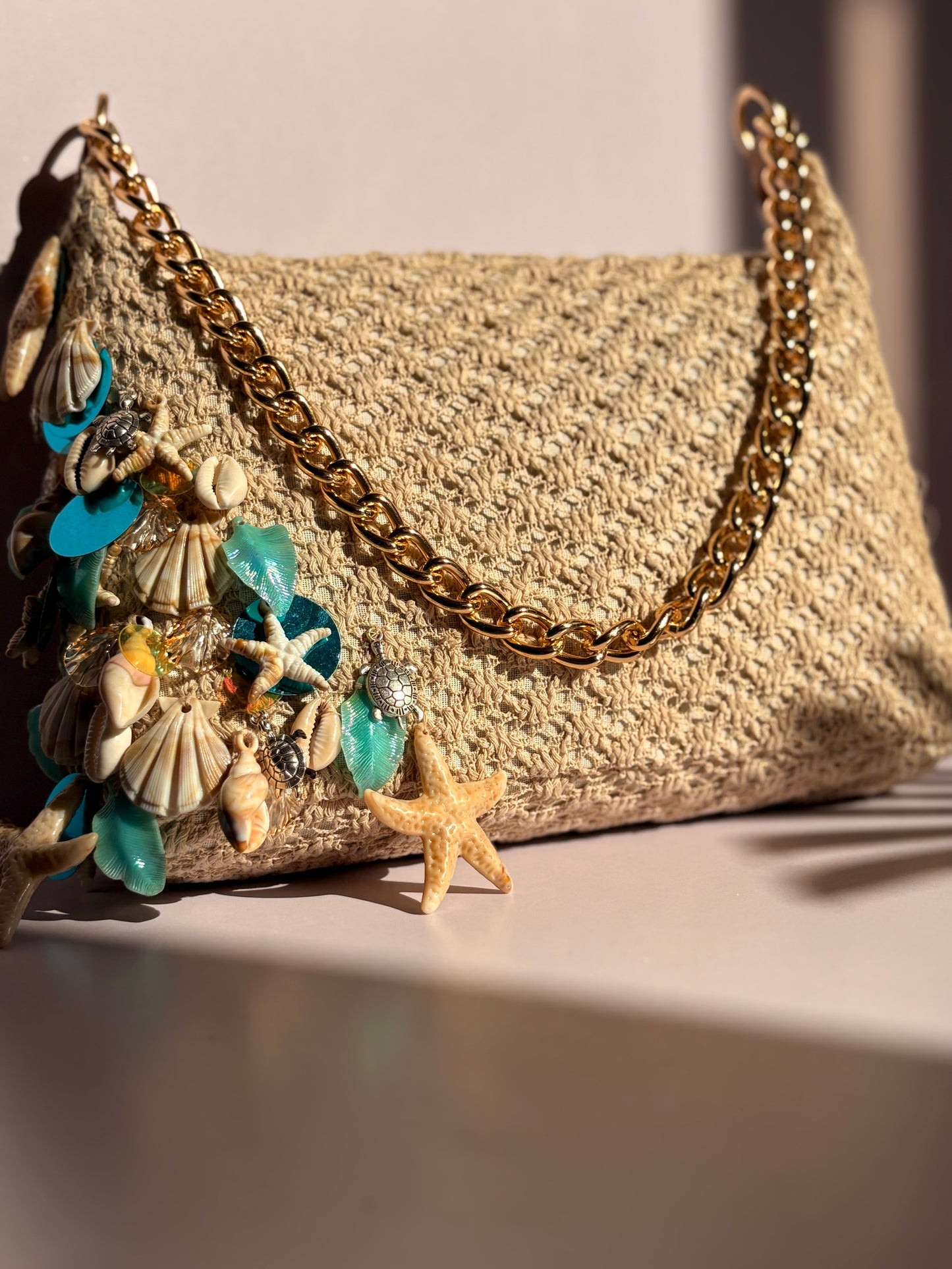 summer blue sequin handbag