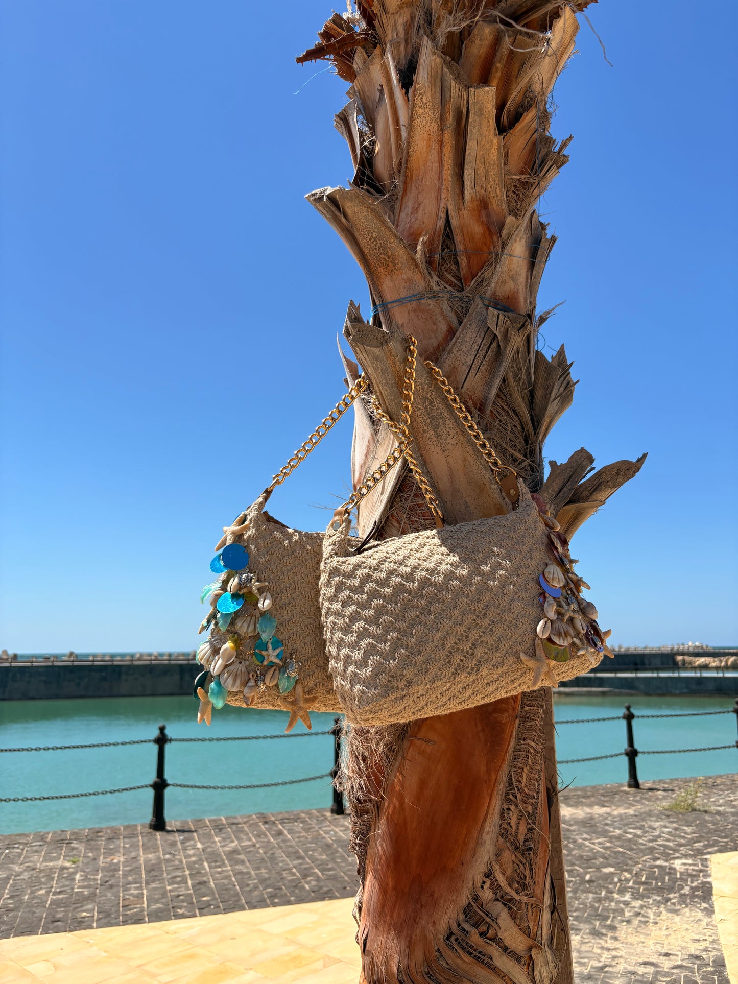 summer blue sequin handbag