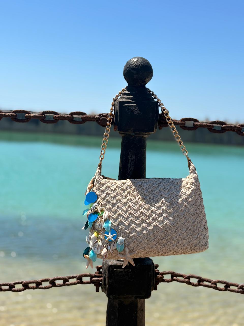 summer blue sequin handbag