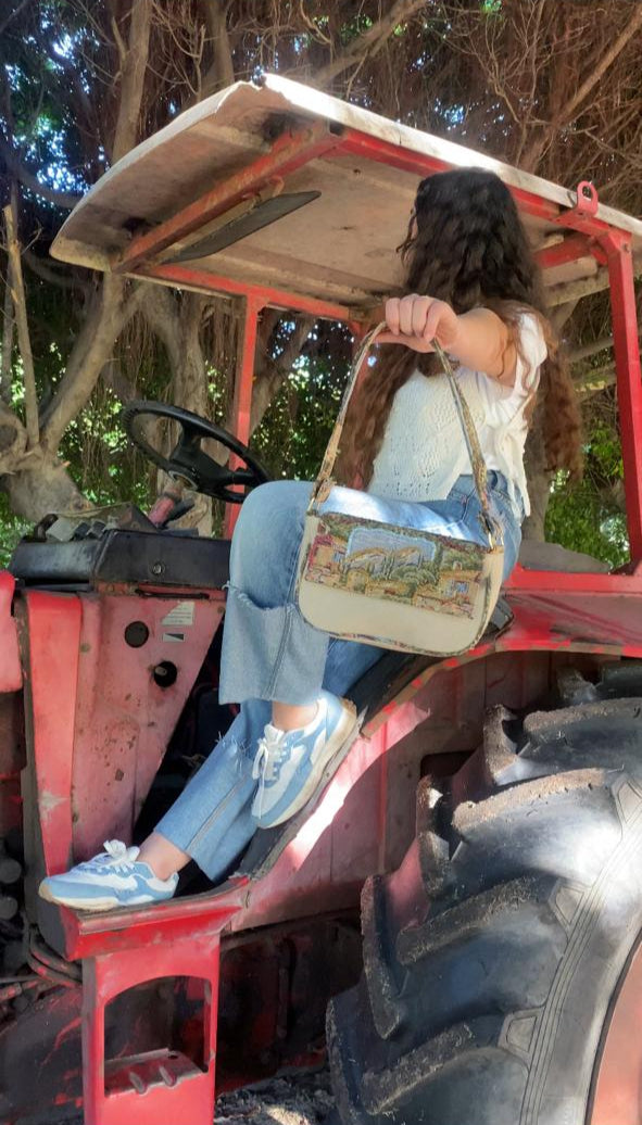 Medium Shoulder Bag with Embroidered Landscape Tapestry