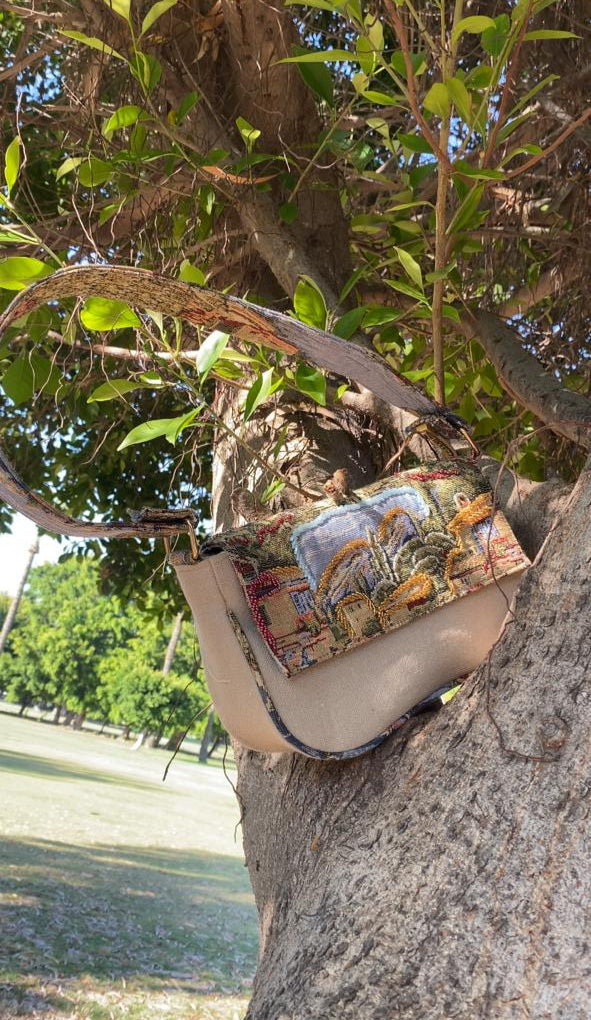 Medium Shoulder Bag with Embroidered Landscape Tapestry