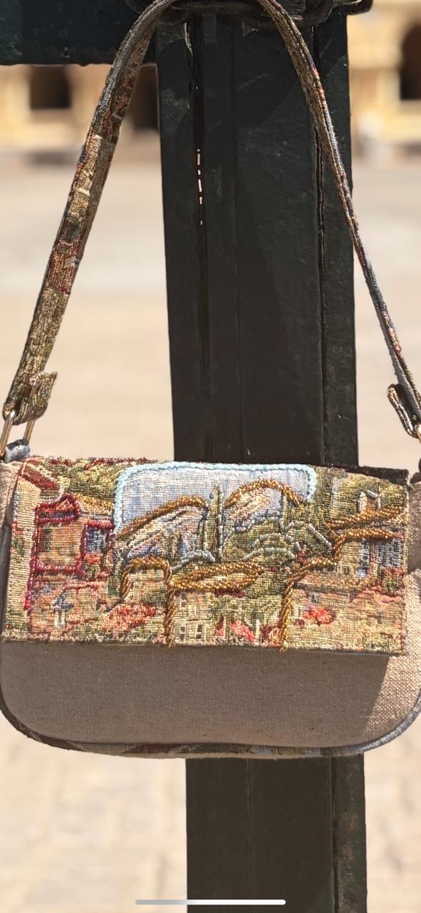 Medium Shoulder Bag with Embroidered Landscape Tapestry